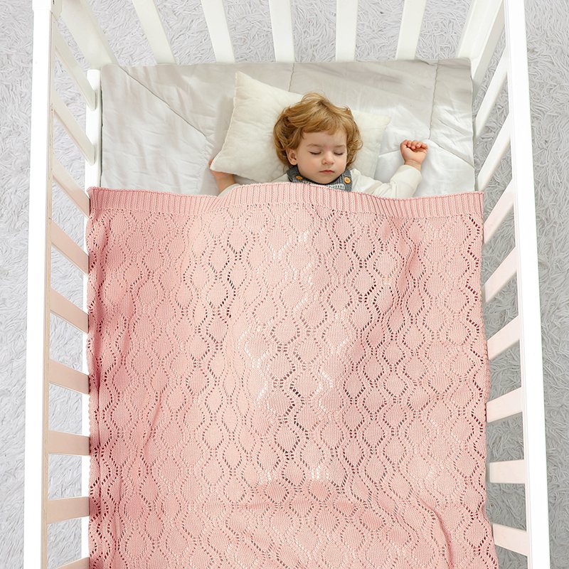 Knitted Solid Soft Cotton Pointelle Swaddling Blankets Mimixiong