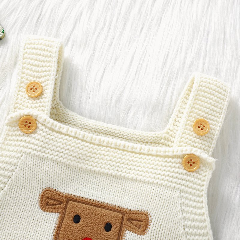 Christmas Baby Rompers, Embroidery Deer Knit Sleeveless Rompers Mimixiong