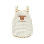 Mimixiong Christmas Baby Rompers Embroidery Suspender Deer Pattern Knitted Sleeveless Baby Boys Girls Rompers