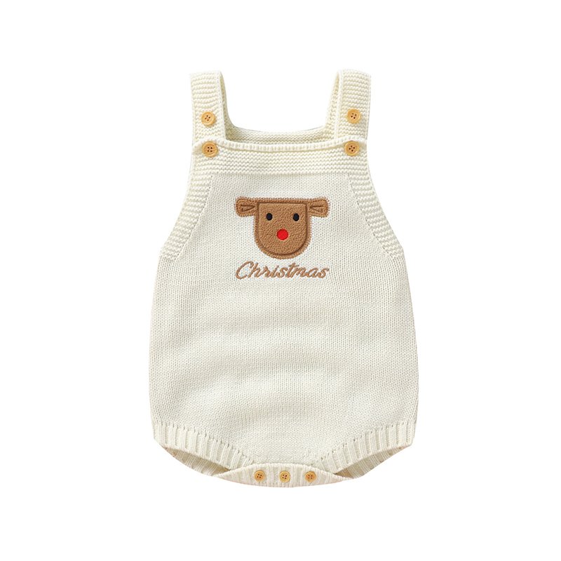 Mimixiong Christmas Baby Rompers Embroidery Suspender Deer Pattern Knitted Sleeveless Baby Boys Girls Rompers