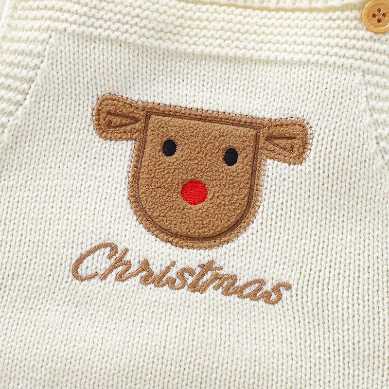 Christmas Baby Rompers, Embroidery Deer Knit Sleeveless Rompers Mimixiong