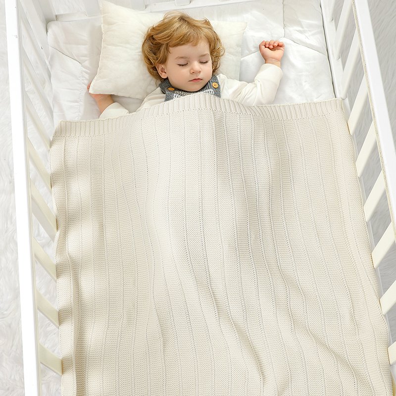 Solid Color Striped Knitted Baby Bedding Blanket Mimixiong