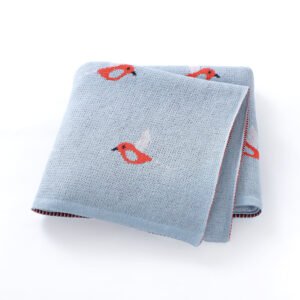 Bird Patterned Knitted 100% Cotton Soft Baby Blankets Mimixiong
