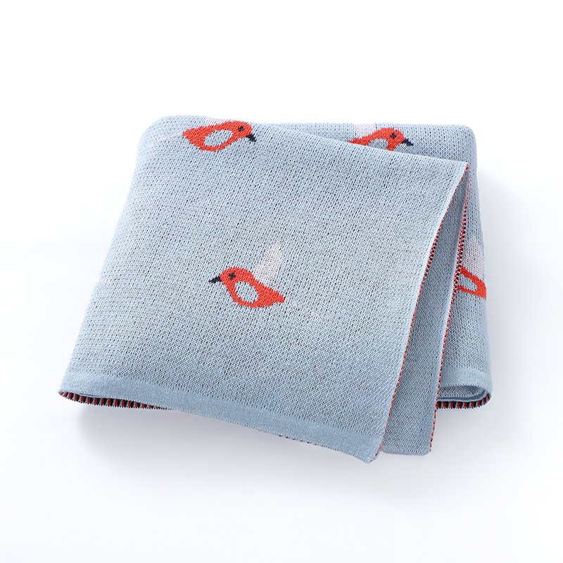 Bird Patterned Knitted 100% Cotton Soft Baby Blankets Mimixiong