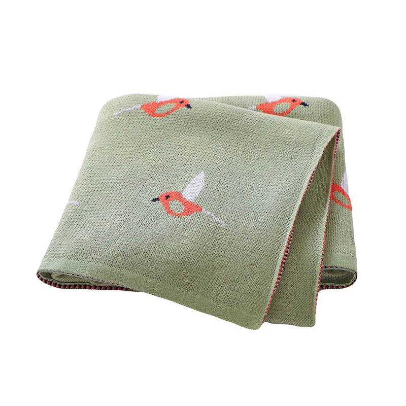 Bird Patterned Knitted 100% Cotton Soft Baby Blankets Mimixiong