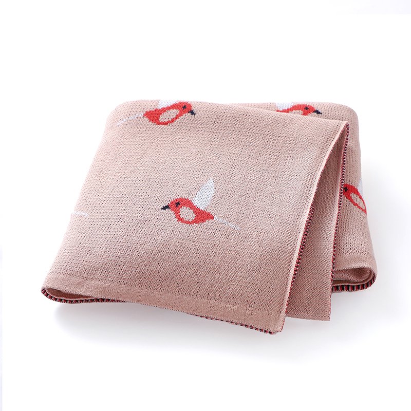 Bird Patterned Knitted 100% Cotton Soft Baby Blankets Mimixiong