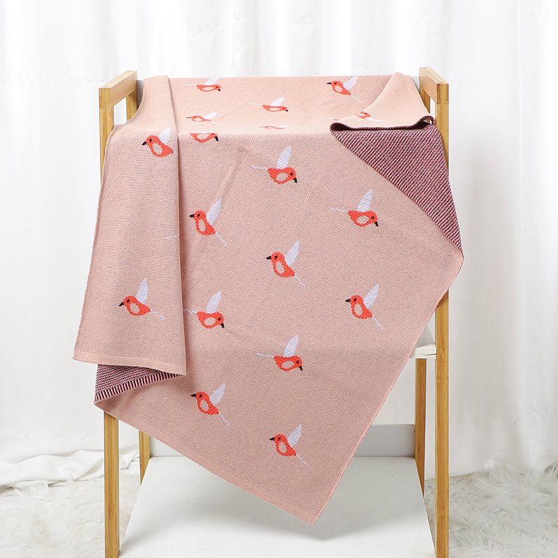 Bird Patterned Knitted 100% Cotton Soft Baby Blankets Mimixiong