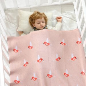 Bird Patterned Knitted 100% Cotton Soft Baby Blankets Mimixiong