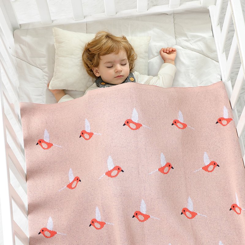Bird Patterned Knitted 100% Cotton Soft Baby Blankets Mimixiong