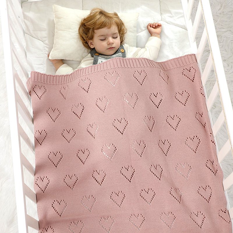 Heart Pattern Knitted Acrylic Babies Infant Security Blankets Mimixiong
