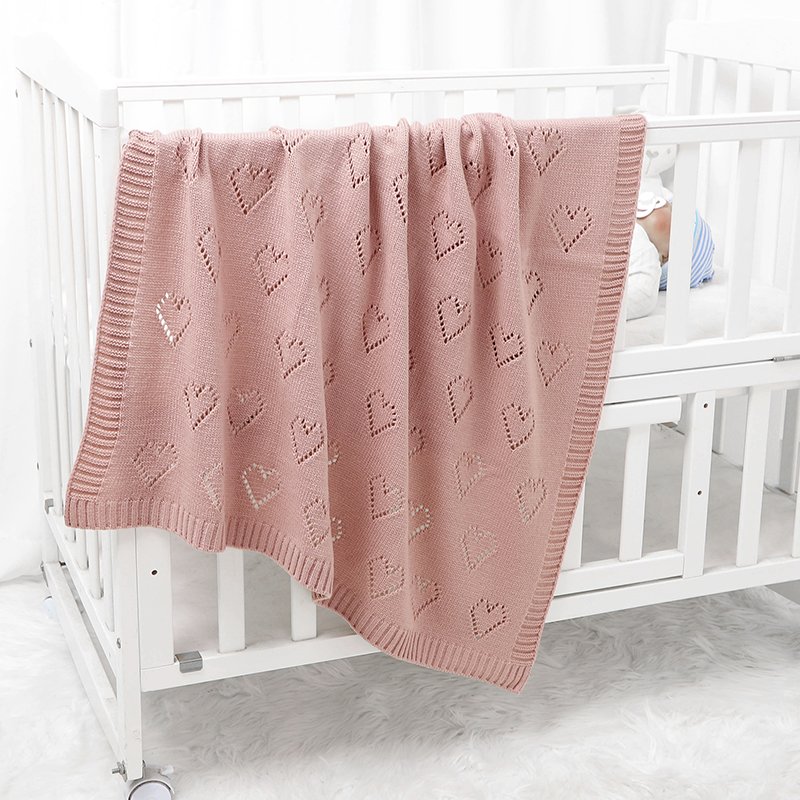 Heart Pattern Knitted Acrylic Babies Infant Security Blankets Mimixiong