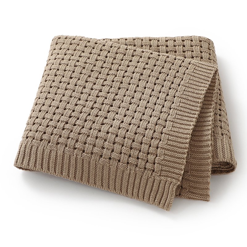 Cotton Solid Color Hollow Knitted Baby Swaddle Blanket Mimixiong