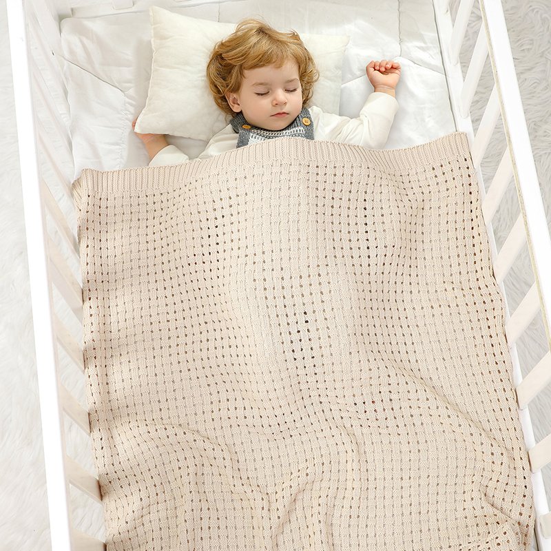 Cotton Solid Color Hollow Knitted Baby Swaddle Blanket Mimixiong