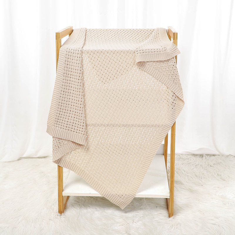 Cotton Solid Color Hollow Knitted Baby Swaddle Blanket Mimixiong