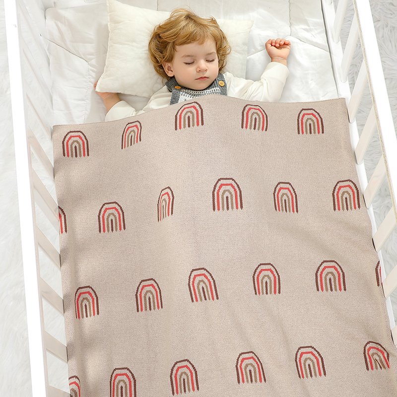 Rainbow Pattern Baby Swaddle Knitted Cotton Blankets Mimixiong