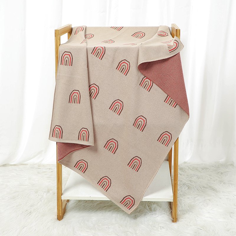 Rainbow Pattern Baby Swaddle Knitted Cotton Blankets Mimixiong