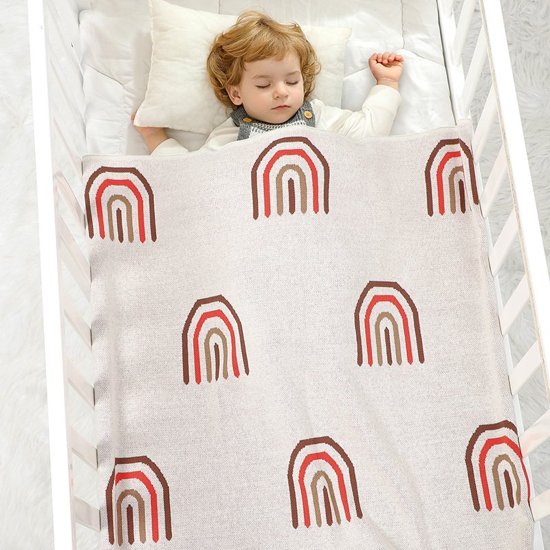 Cotton Rainbow Pattern Baby Swaddle Knitted Blankets Mimixiong