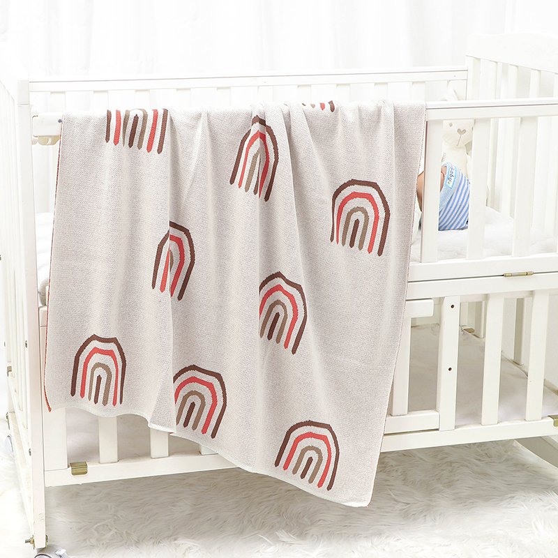 Cotton Rainbow Pattern Baby Swaddle Knitted Blankets Mimixiong