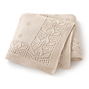 Pointelle Solid Color Newborn Baby Keepsake Knitted Blanket Mimixiong