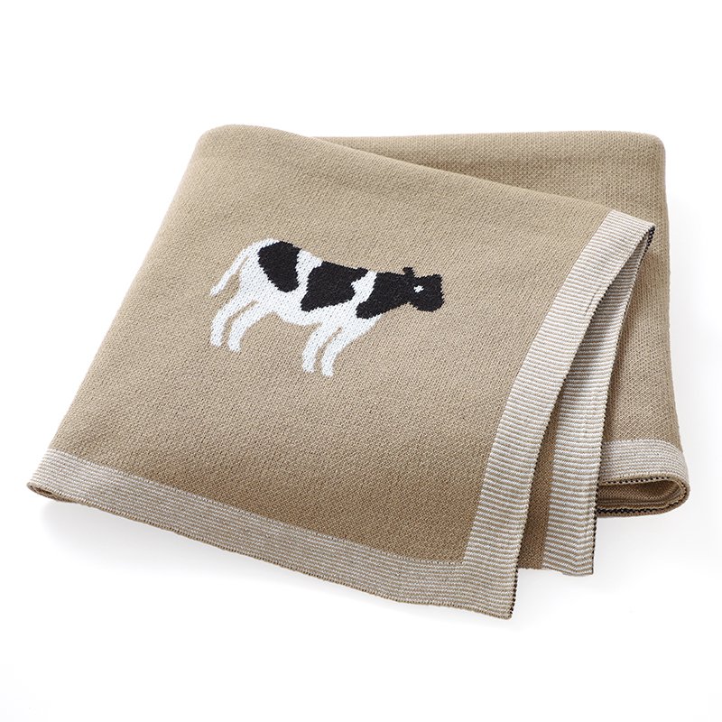 Cute Cow Animal Patterns Swaddling Knitted Cotton Baby Blanket Mimixiong