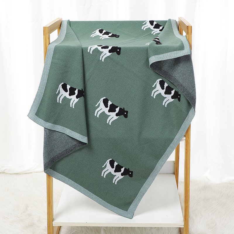 Cute Cow Animal Patterns Swaddling Knitted Cotton Baby Blanket Mimixiong