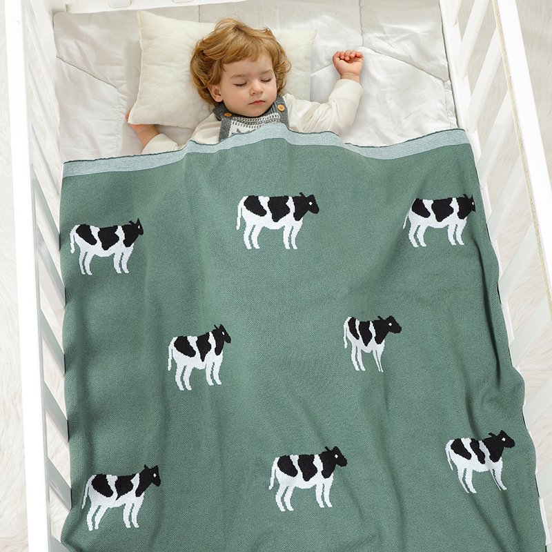 Cute Cow Animal Patterns Swaddling Knitted Cotton Baby Blanket Mimixiong