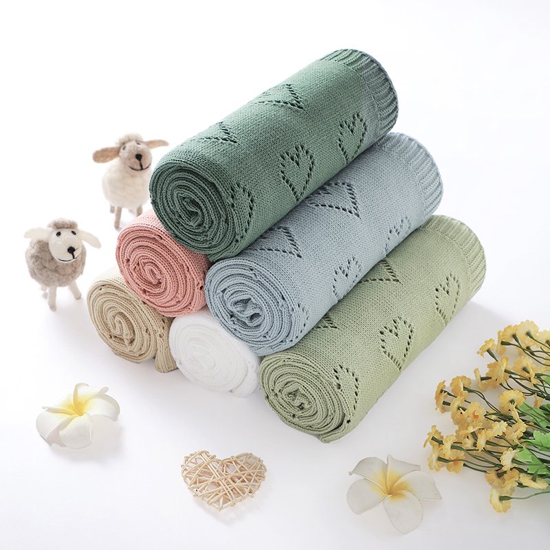 Heart Pattern Knitted Acrylic Babies Infant Security Blankets Mimixiong
