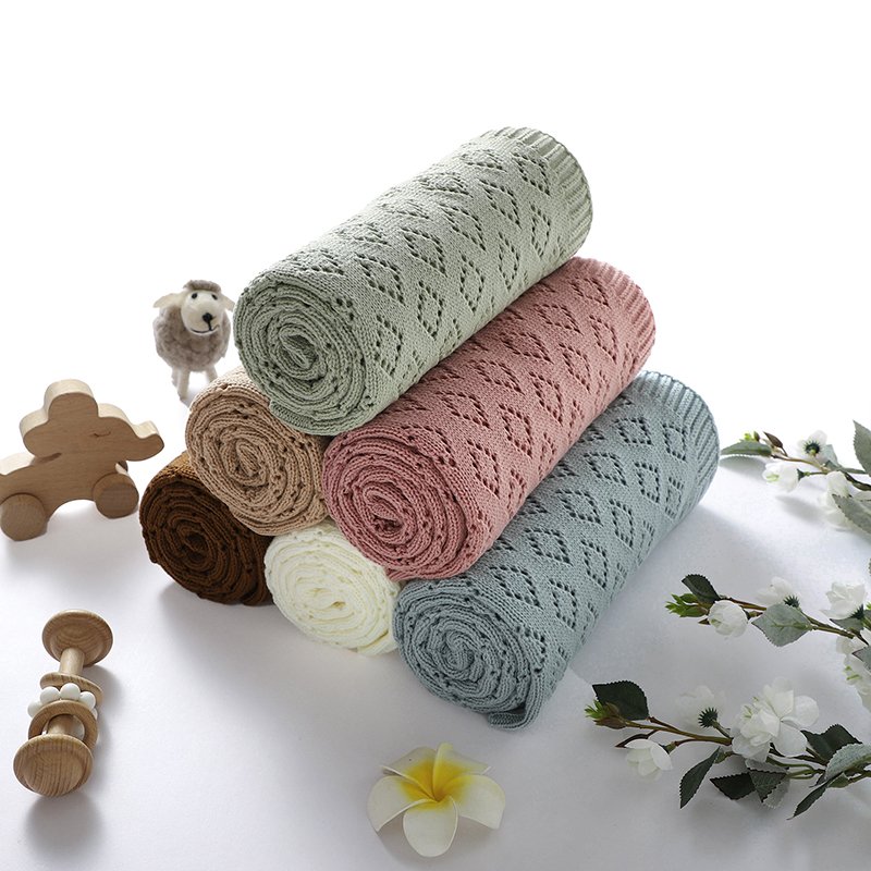 Solid Color Hollow Out Baby Swaddle Blanket Mimixiong