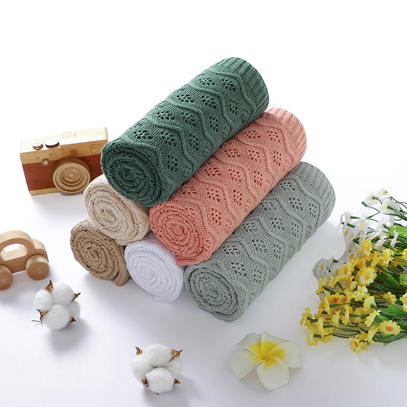 Solid Color Baby Cover Hollow Out Swaddle Cuddle Blanket Mimixiong