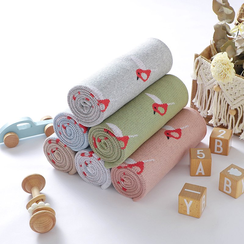 Bird Patterned Knitted 100% Cotton Soft Baby Blankets Mimixiong