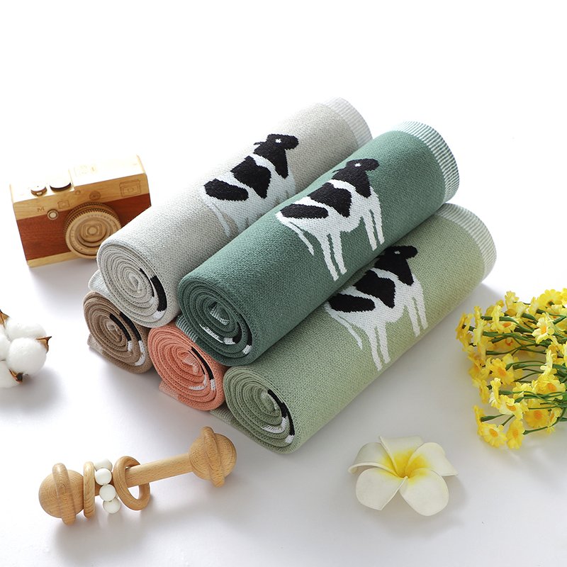 Cute Cow Animal Patterns Swaddling Knitted Cotton Baby Blanket Mimixiong