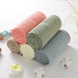 Hot Sale100% Cotton Solid Color Baby Knitted Blanket Mimixiong