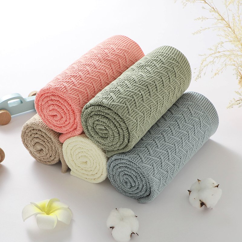 Hot Sale100% Cotton Solid Color Baby Knitted Blanket Mimixiong