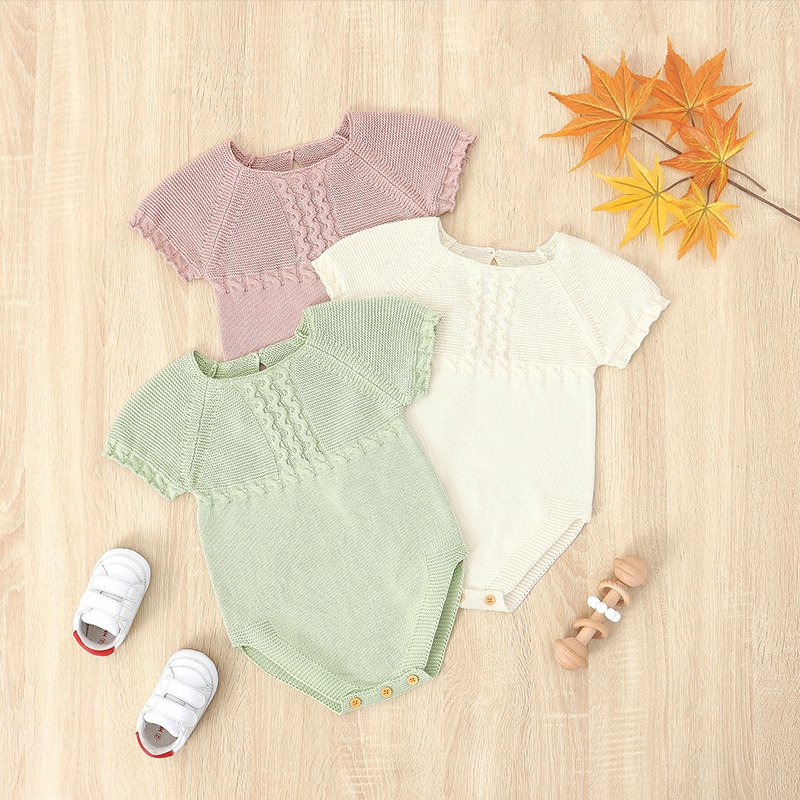Fast Ship 100% Cotton Baby Knit Rompers, Summer Short Sleeve Clothes  Mimixiong