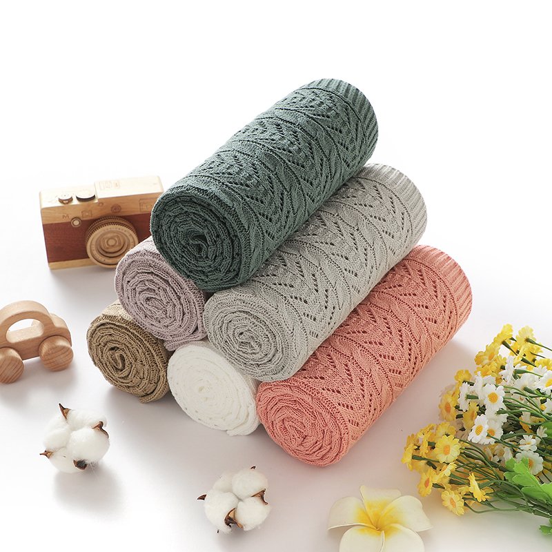 Infant Babi Crochet Swaddle Jacquard Receiving Nursery Blanket Mimixiong