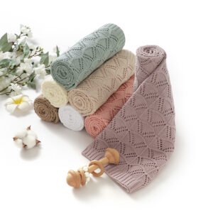 Swaddle Solid Color Breathable Cotton Embroidery Baby Knitted Blankets Mimixiong