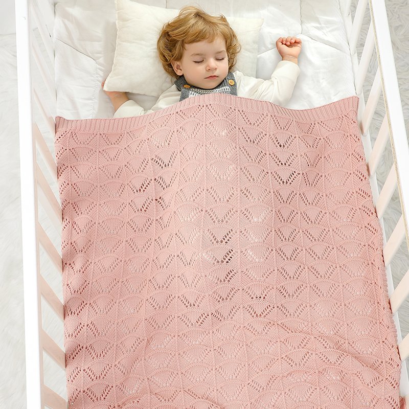 Swaddle Solid Color Breathable Cotton Embroidery Baby Knitted Blankets Mimixiong