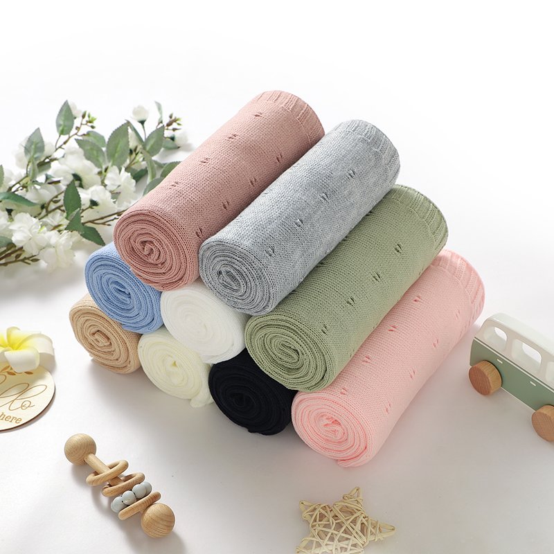 Newborn Knitted Solid Color Hollow Patterns Blankets Mimixiong