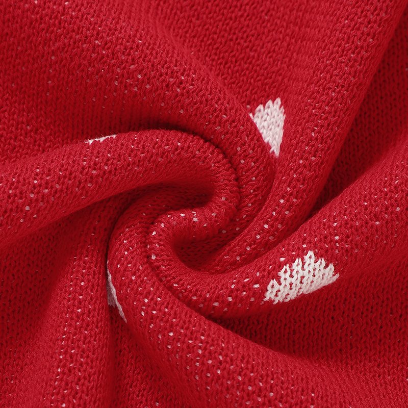 100% Cotton Hearts Pattern Christmas Red Knitted Blankets Mimixiong