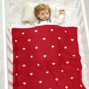 100% Cotton Hearts Pattern Christmas Red Knitted Blankets Mimixiong