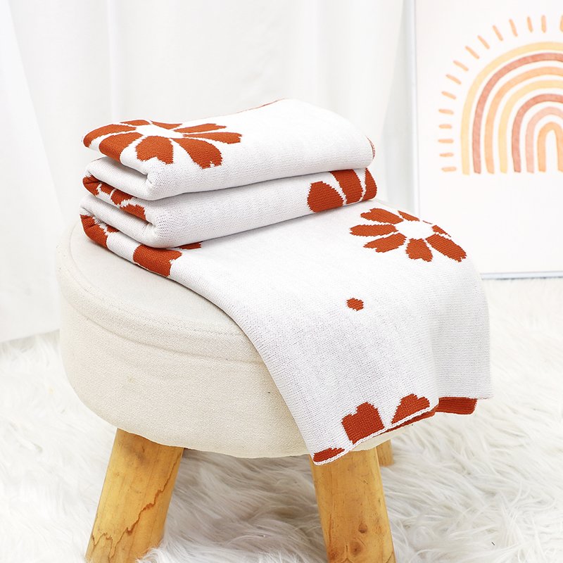 Custom Baby Knitted Blanket Floral Flower Throw Blanket Mimixiong