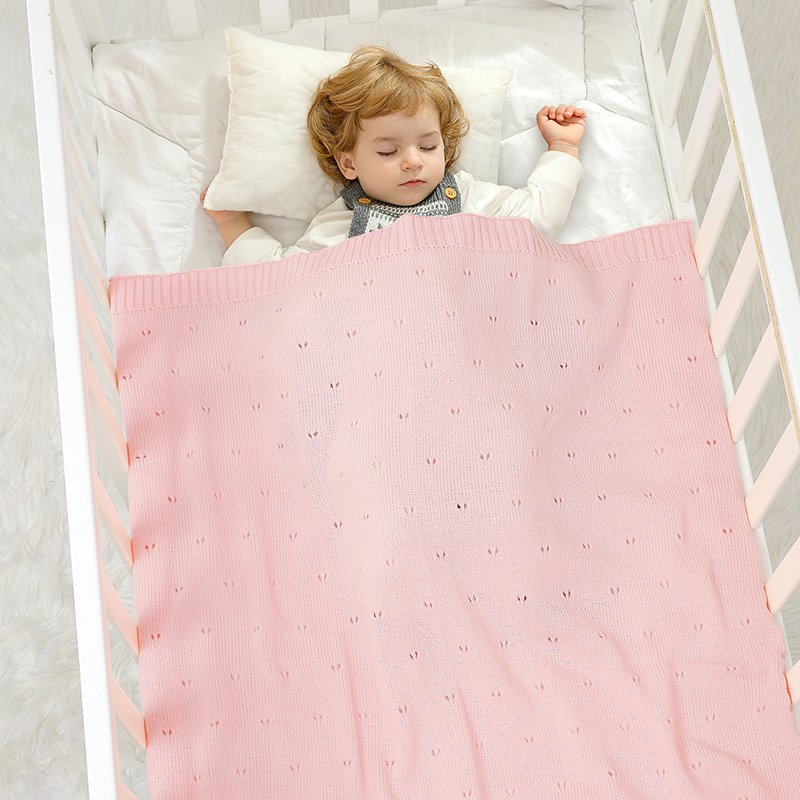 Newborn Knitted Solid Color Hollow Patterns Blankets Mimixiong