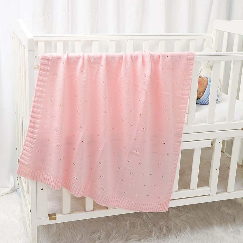 Newborn Knitted Solid Color Hollow Patterns Blankets Mimixiong