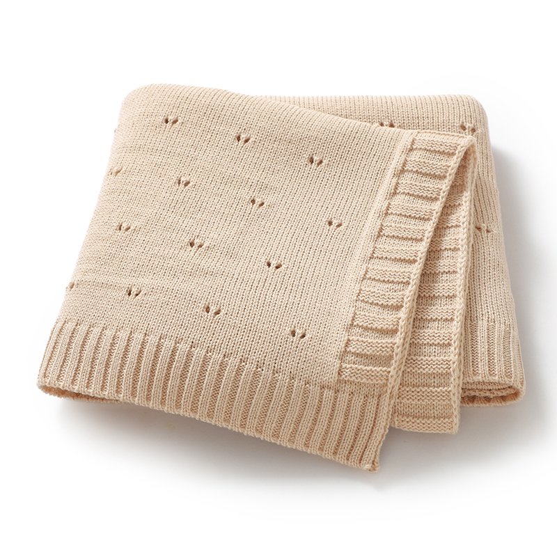 Newborn Knitted Solid Color Hollow Patterns Blankets Mimixiong