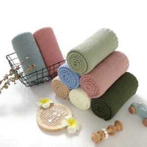 Mimixiong Newborn Knitted Solid Color Blankets Babies Swaddle Knitting Blankets