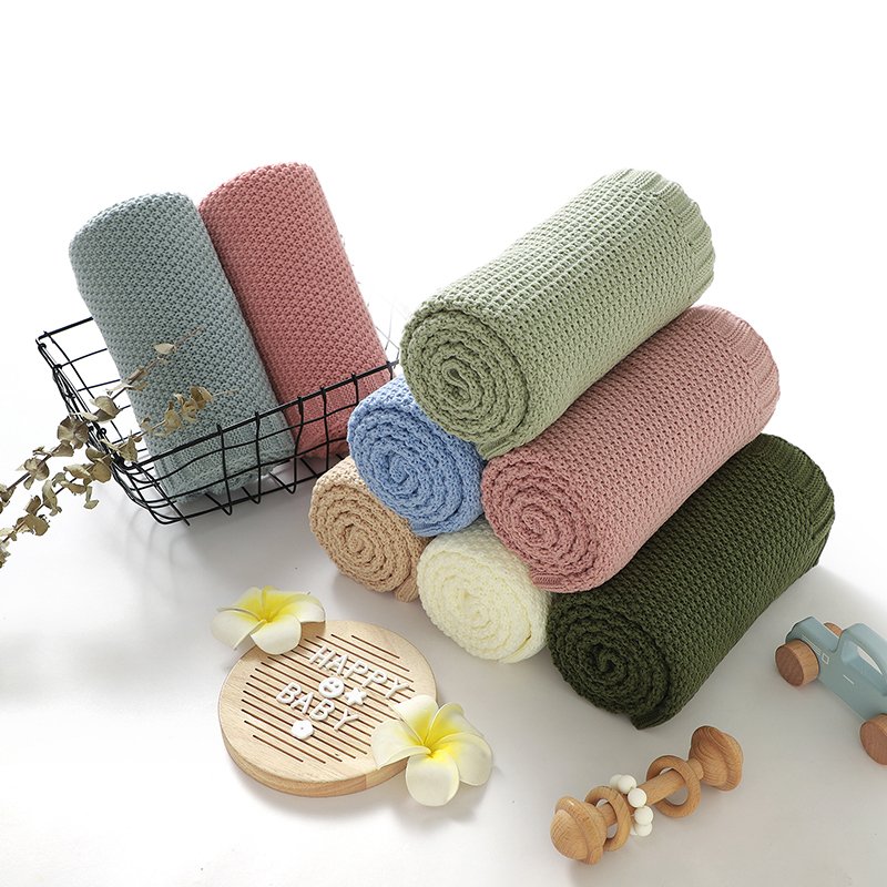 Mimixiong Newborn Knitted Solid Color Blankets Babies Swaddle Knitting Blankets