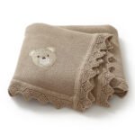 Newborn Knitted Baby Swaddle Solid Color Bear Head Embroidery Design Hollow Patterns Blankets Mimixiong