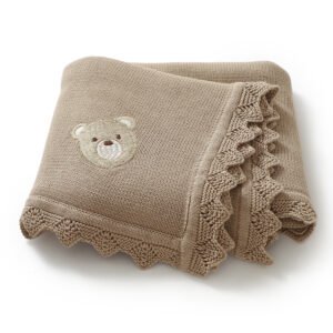 Newborn Knitted Baby Swaddle Solid Color Bear Head Embroidery Design Hollow Patterns Blankets Mimixiong