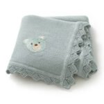 Newborn Knitted Baby Swaddle Solid Color Bear Head Embroidery Design Hollow Patterns Blankets Mimixiong