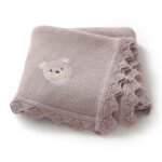 Newborn Knitted Baby Swaddle Solid Color Bear Head Embroidery Design Hollow Patterns Blankets Mimixiong